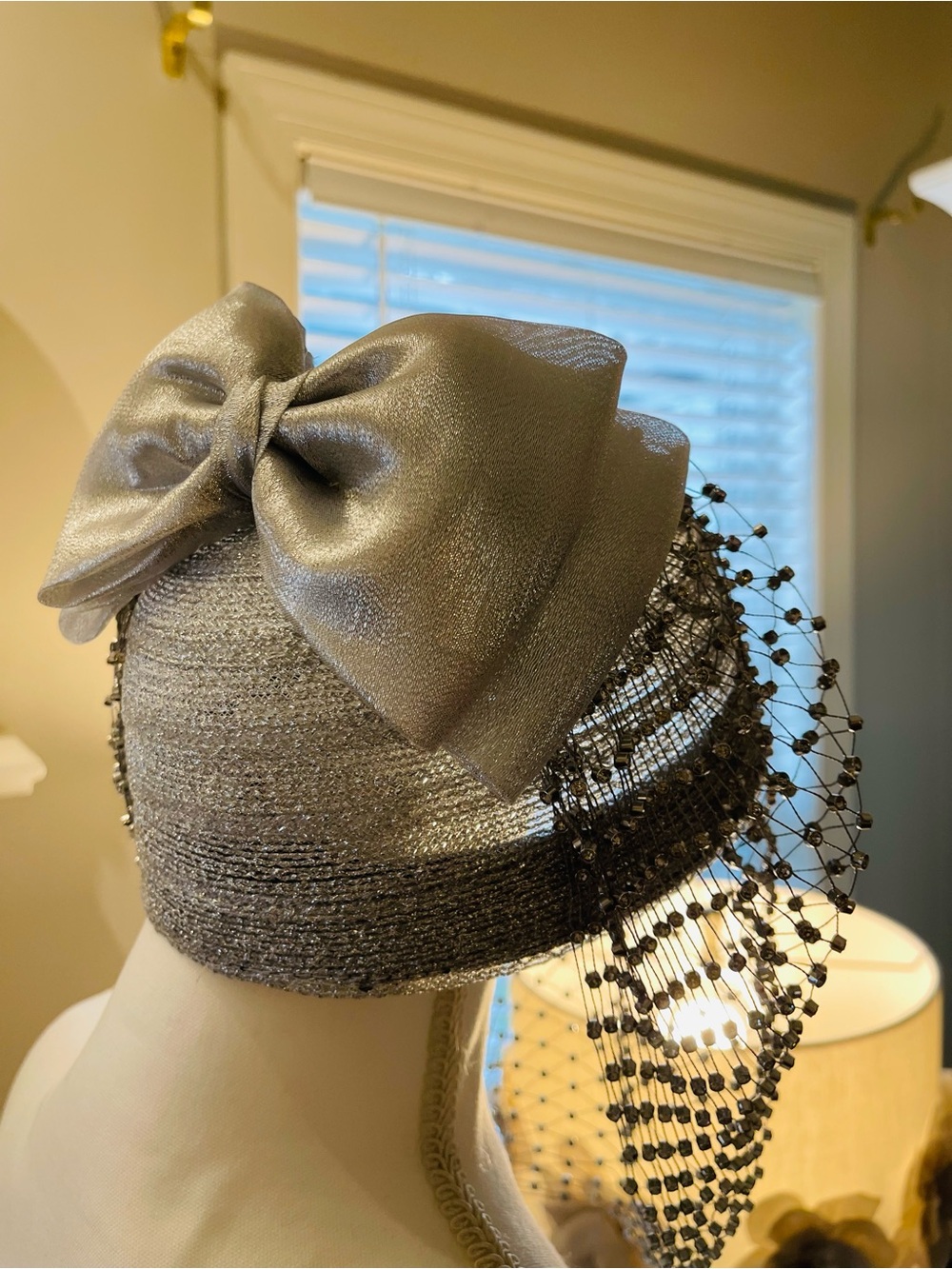 Silver Beaded Veil Fascinator Hat - Picture 10 of 13